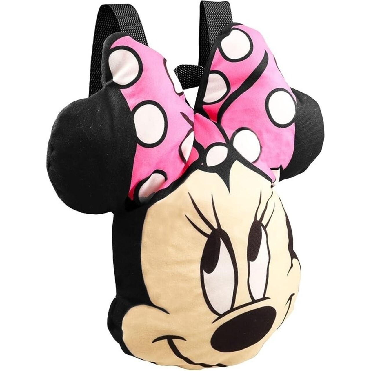 Minnie Mouse Plush Backpack 10 Inch Head Shaped Soft Polyester Adjustable Straps